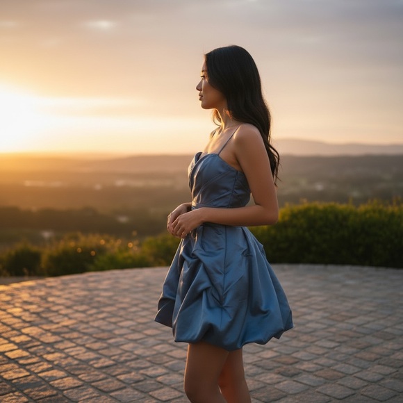 DAVID’S BRIDAL Teal Mini Dress - Picture 2 of 11